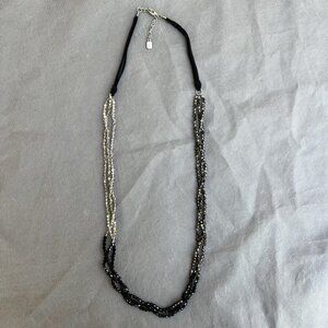 Signed Black Gray Silver Shiny Beaded Necklace Signed Three Strands